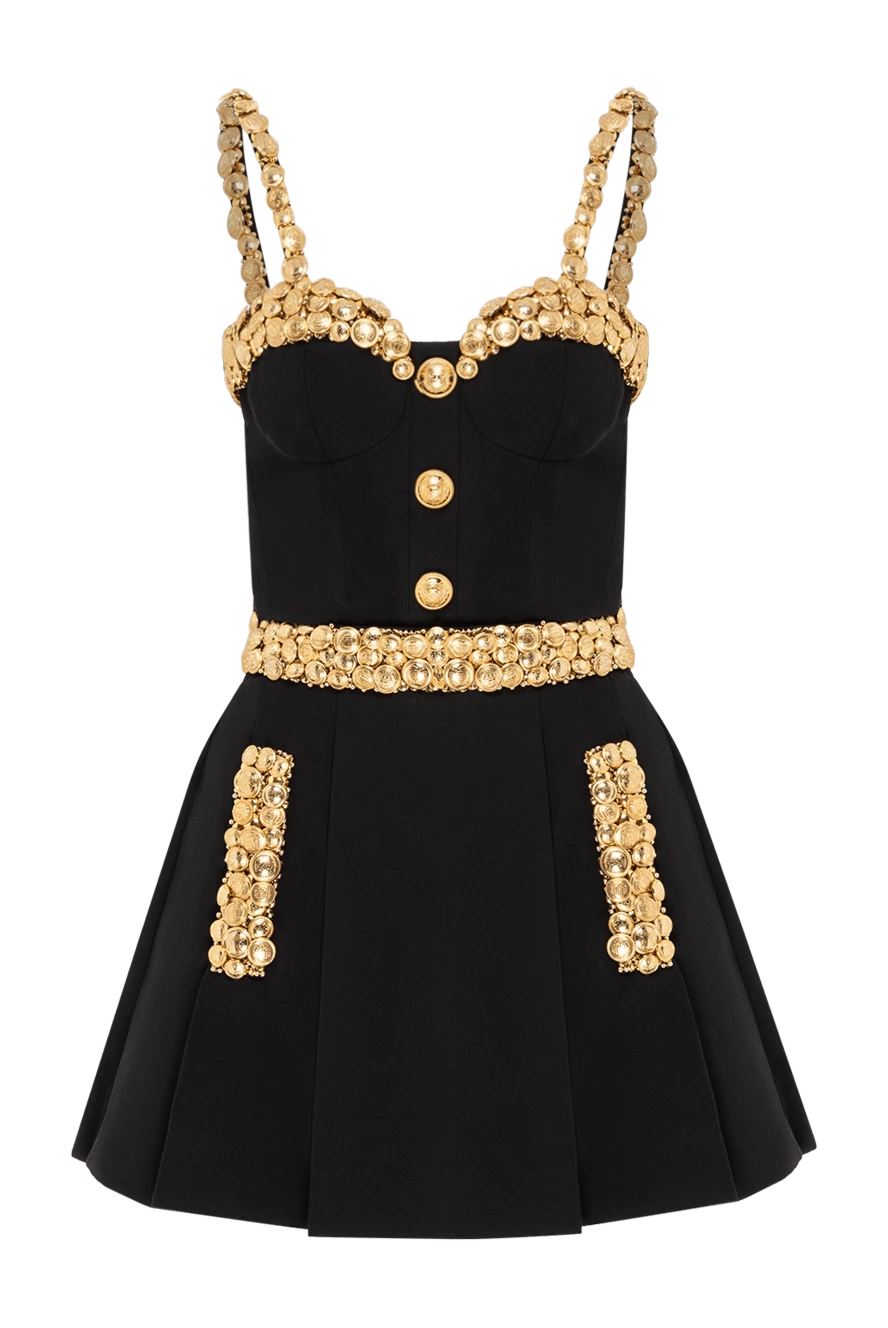Balmain костюм зі спідницею із вовни чорного кольору із золотим декором 190841 - фото 1