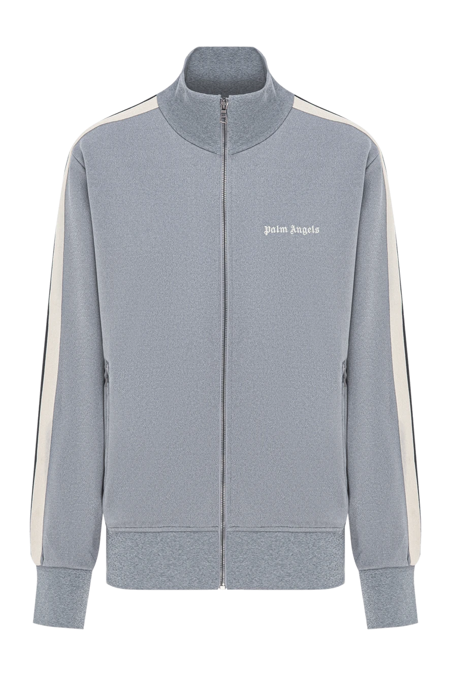 Palm Angels серая спортивная куртка с молнией и белыми полосами на рукавах 190845 - фото 1