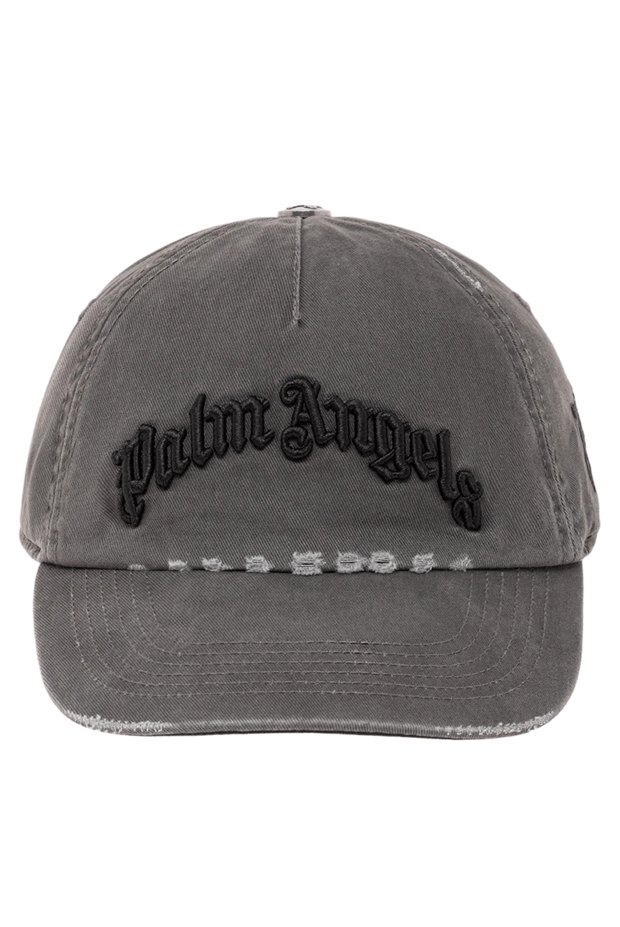 Palm Angels сіра бейсболка з бавовни з ефектом потертості та об'ємною вишивкою 190852 - фото 1