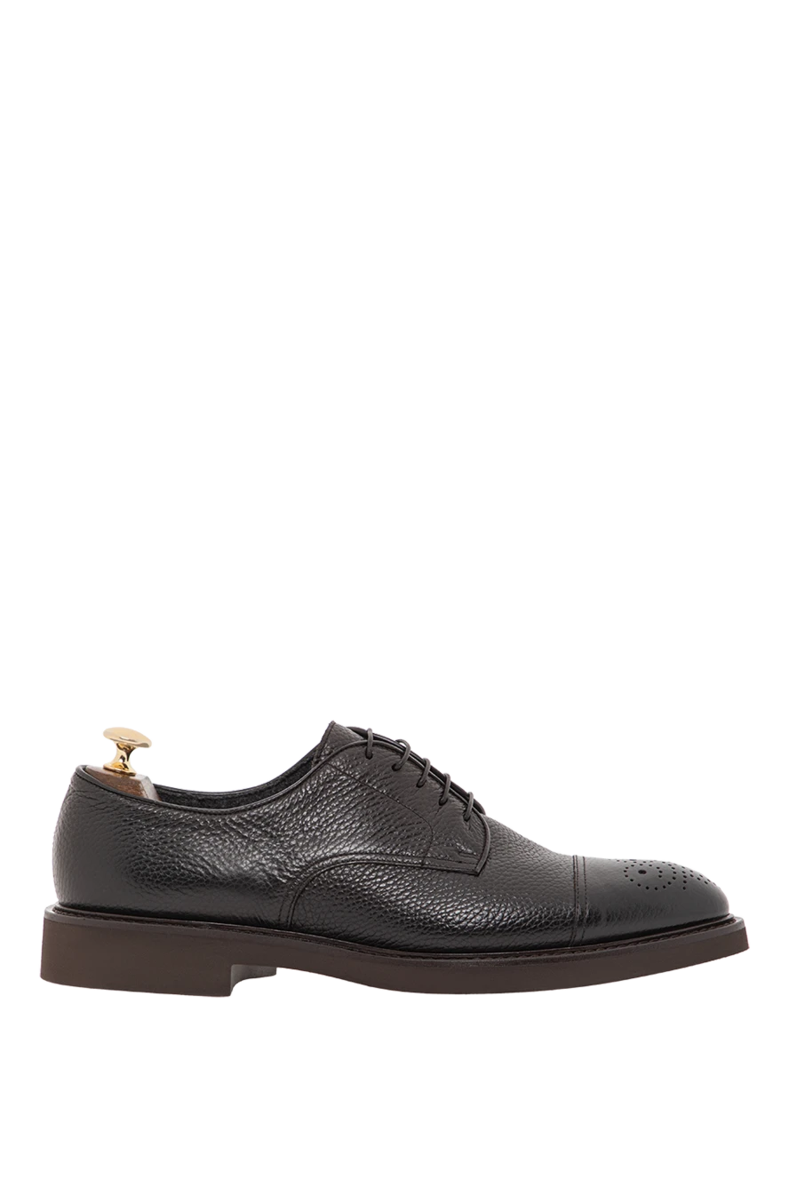 Doucal`s black derby shoes in grained leather with perforated toe 190874 - photo 1