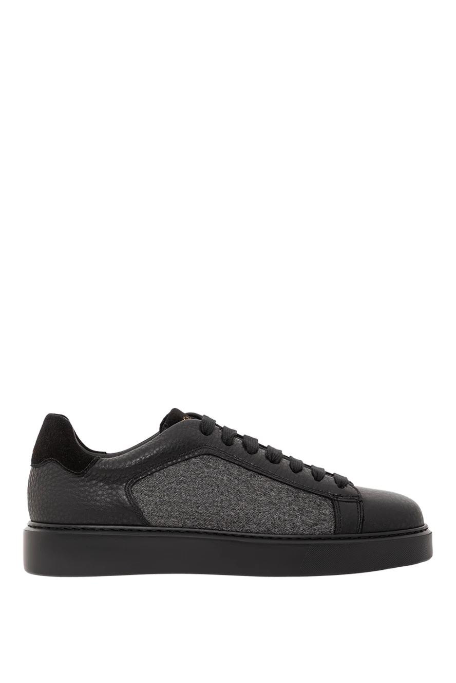 Doucal`s мужские черные сникеры из кожи с текстильной боковой панелью 190881 - фото 1