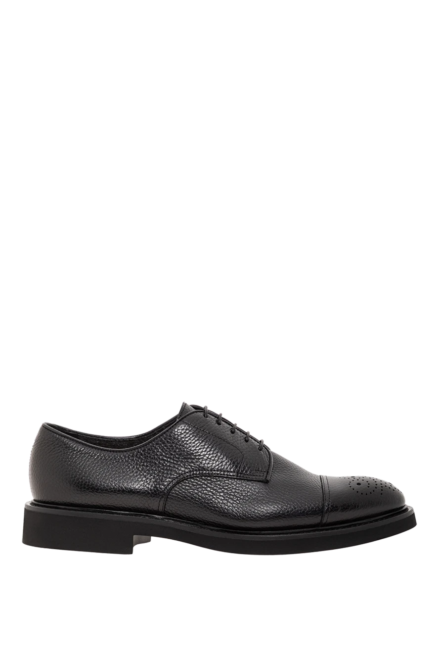 Doucal`s black leather derby shoes with perforated toe 190882 - photo 1