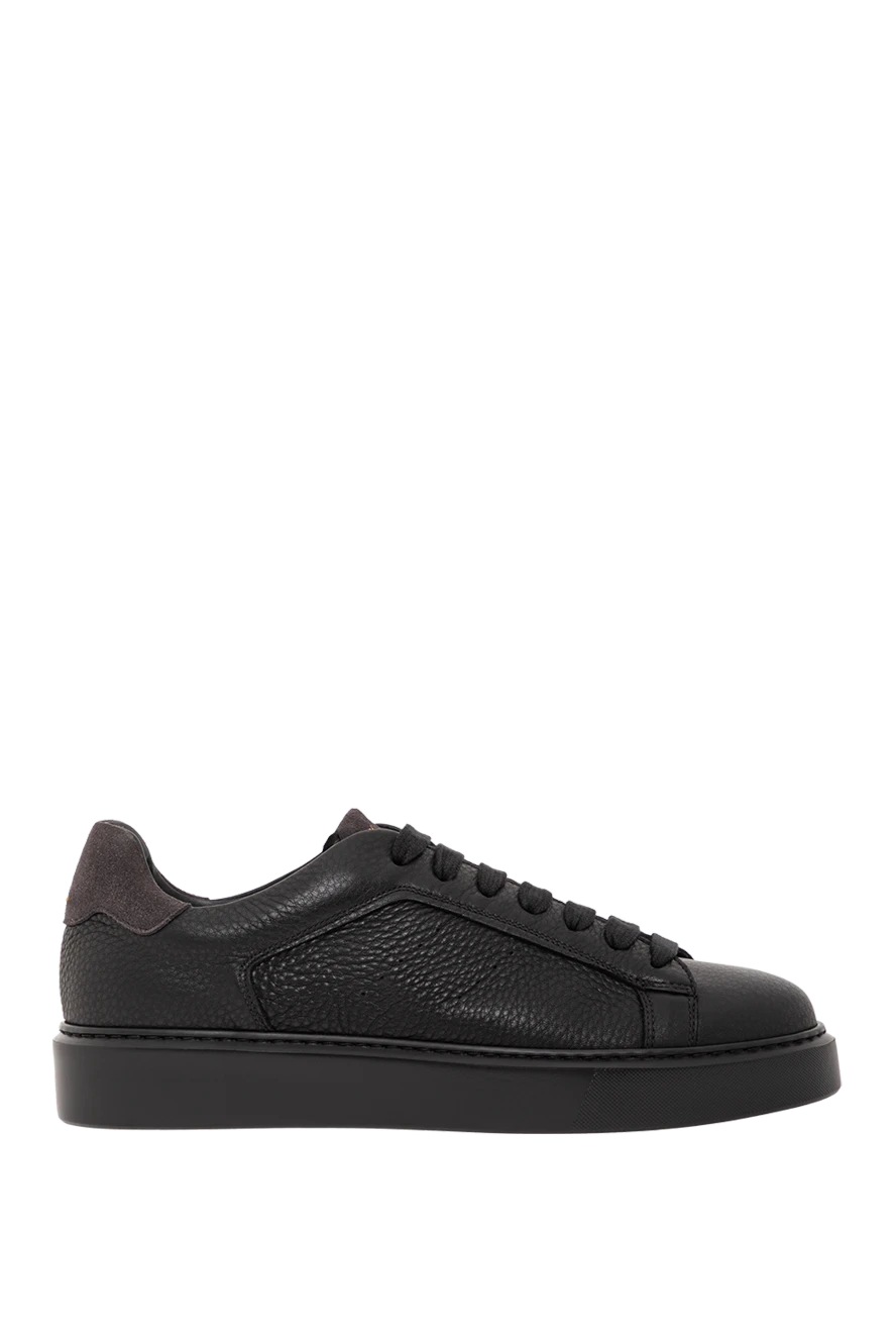 Doucal`s снікер мінімалістичний з чорної шкіри з рельєфною фактурою 190885 - фото 1