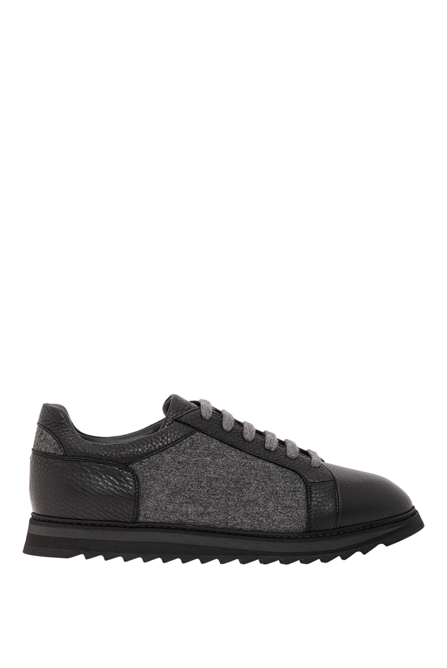 Doucal`s снікери комбіновані шкіра та текстиль з рифленою підошвою 190886 - фото 1