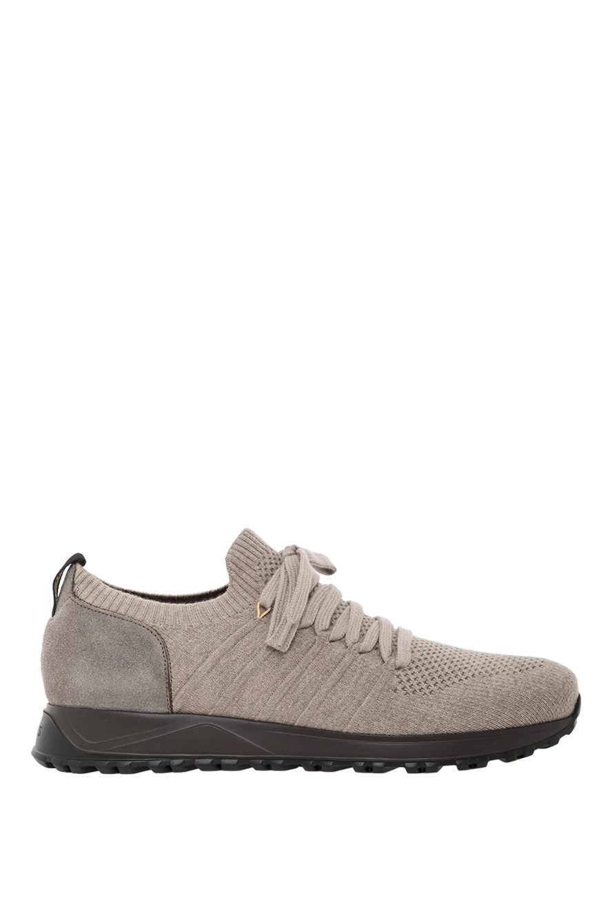 Doucal`s кроссовки вязаные бежевые с кожаным задником на черной подошве 190888 - фото 1