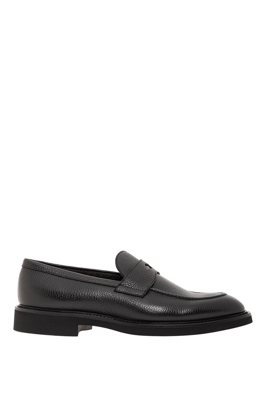 Doucal`s класичні чорні лофери з натуральної шкіри зі шкіряною вставкою 190898 - фото 1