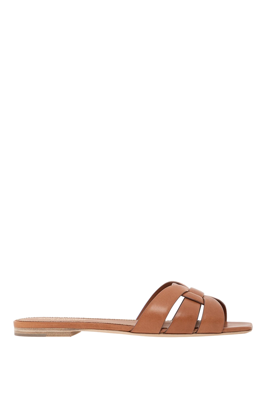 Saint Laurent жіночі мюлі tribute з гладкої шкіри коричневого кольору. 190902 - фото 1