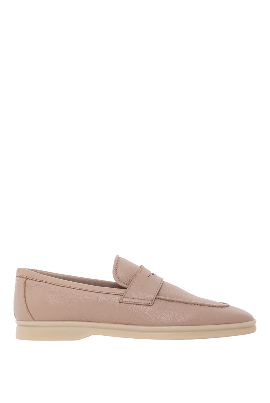 Cesare di Napoli женские кожаные лоферы бежевые с классической вставкой 190952 - фото 1