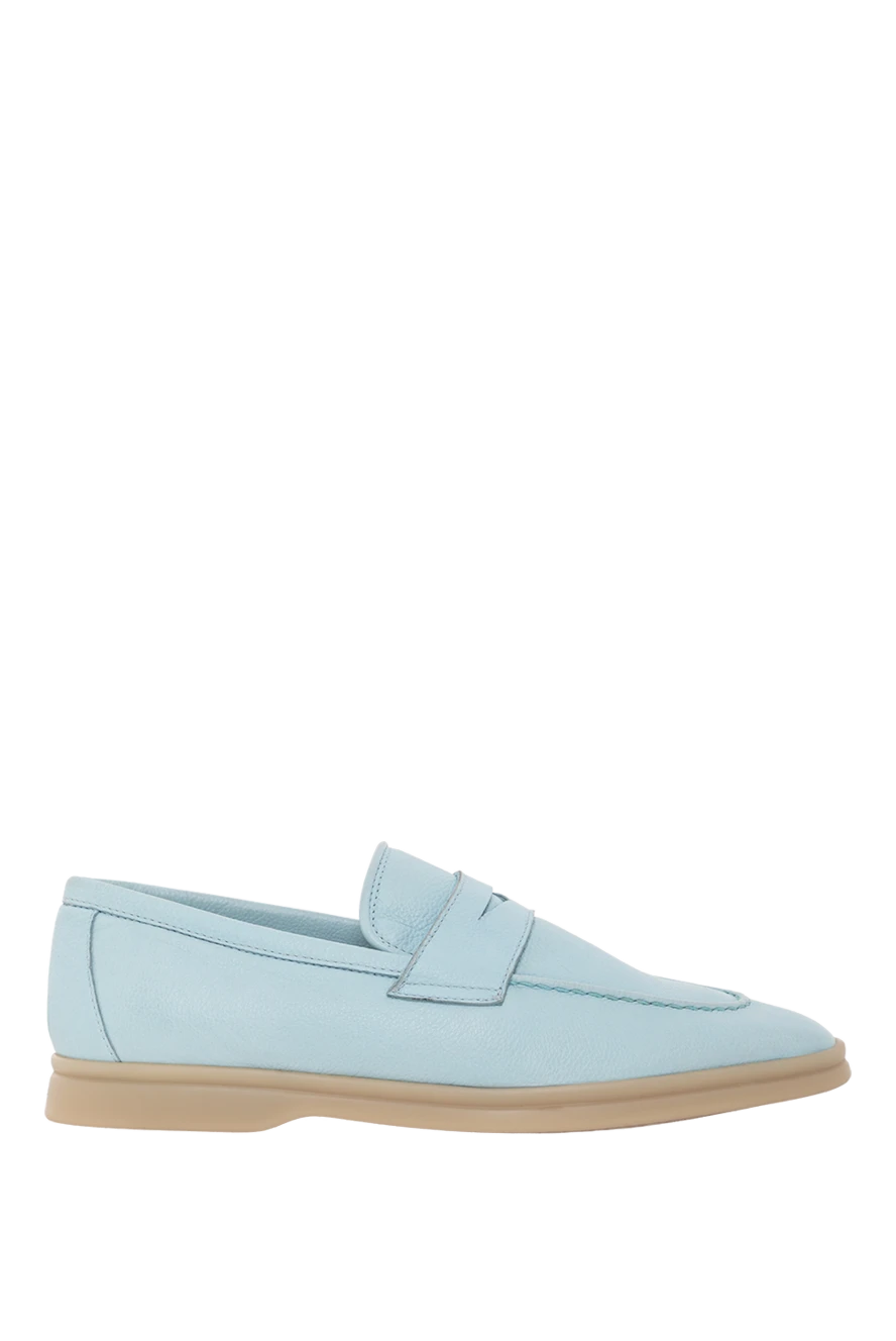 Cesare di Napoli жіночі шкіряні лофери блакитні з перемичкою 190953 - фото 1