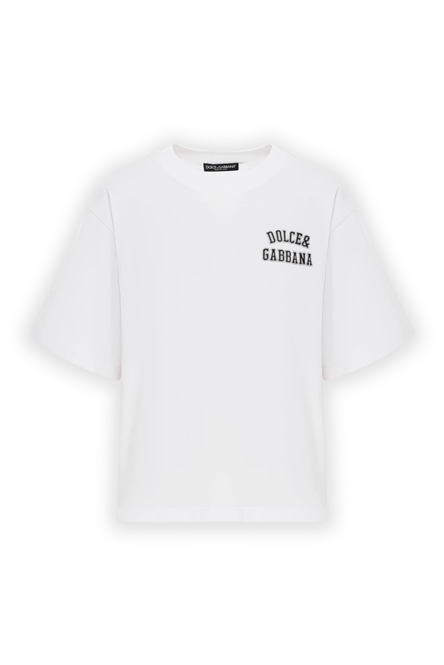 Dolce & Gabbana біла бавовняна футболка з чорним логотипом на грудях 190979 - фото 1