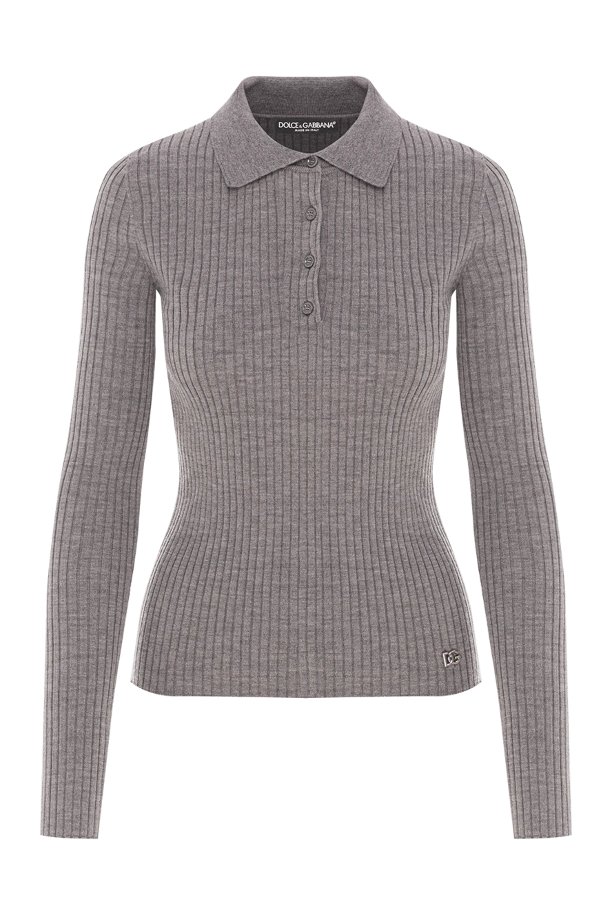 Dolce & Gabbana gray long sleeve polo shirt made of natural ribbed wool 190983 - photo 1