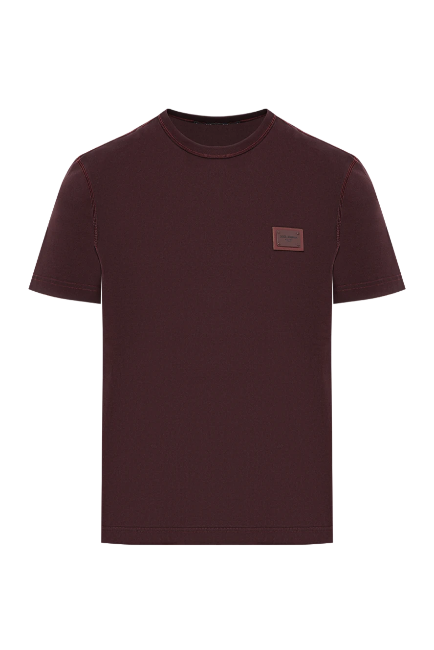 Dolce & Gabbana футболка з бавовни бордового кольору з фірмовою нашивкою 191006 - фото 1