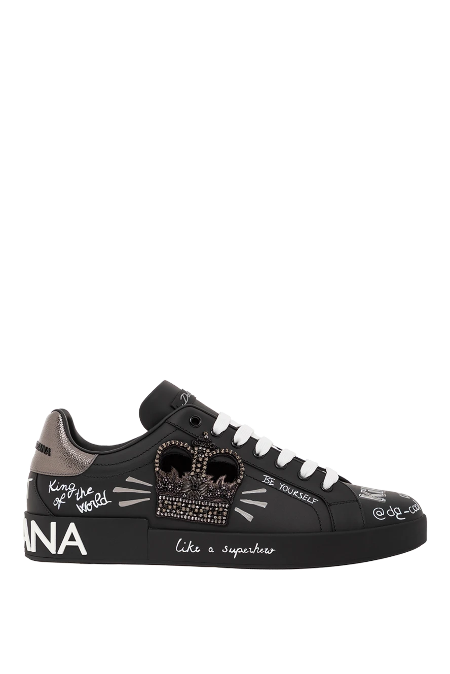 Dolce & Gabbana кроссовки portofino из телячьей кожи черные с цифровой печатью 191113 - фото 1