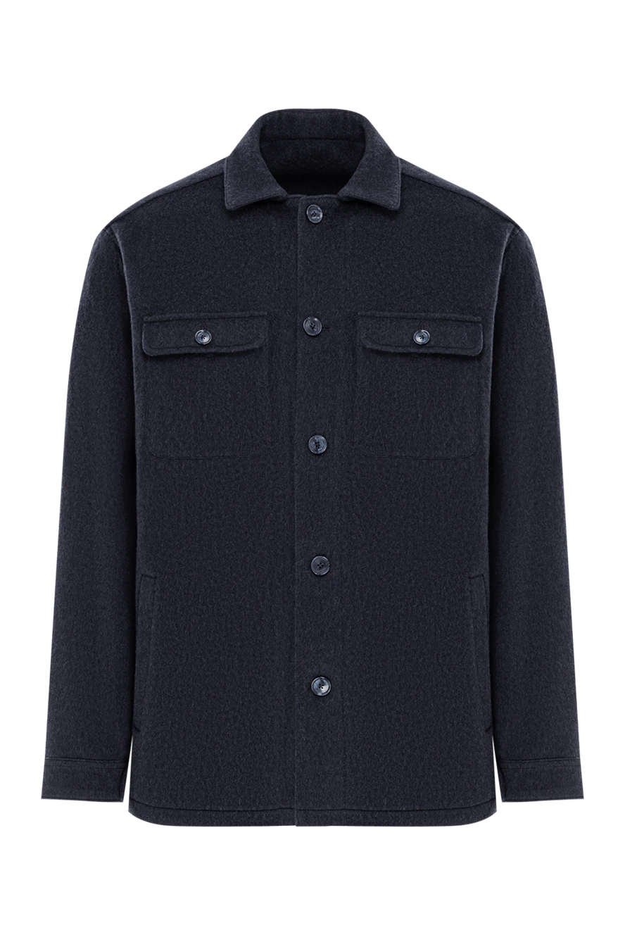 Lenoci синяя кашемировая куртка-рубашка с накладными карманами 191148 - фото 1