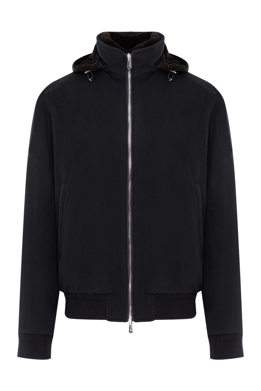 Lenoci темно-синя куртка-бомбер із вовни та кашеміру на хутрі 191150 - фото 1