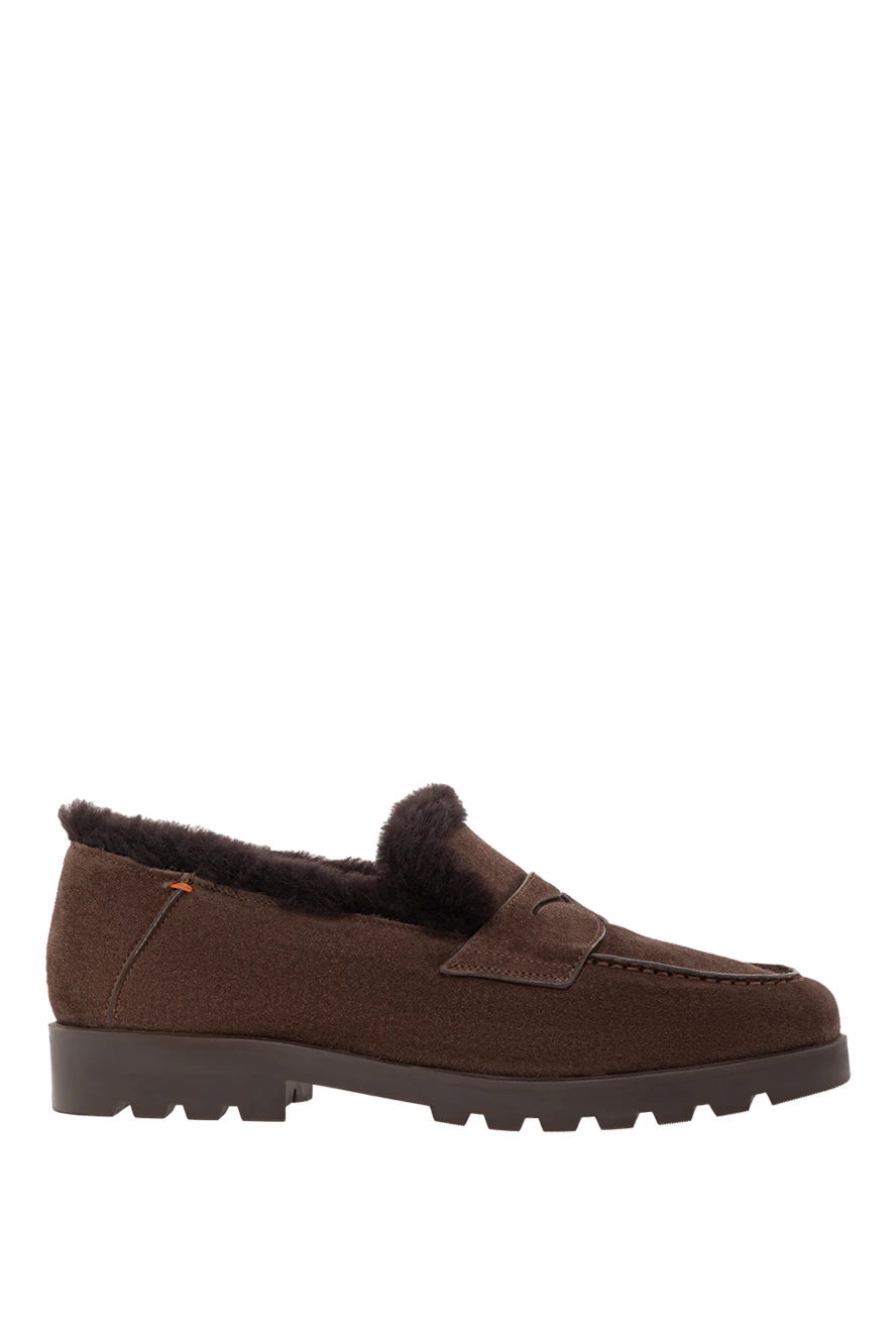 Santoni коричневі лофери із замші з хутряною підкладкою 191265 - фото 1
