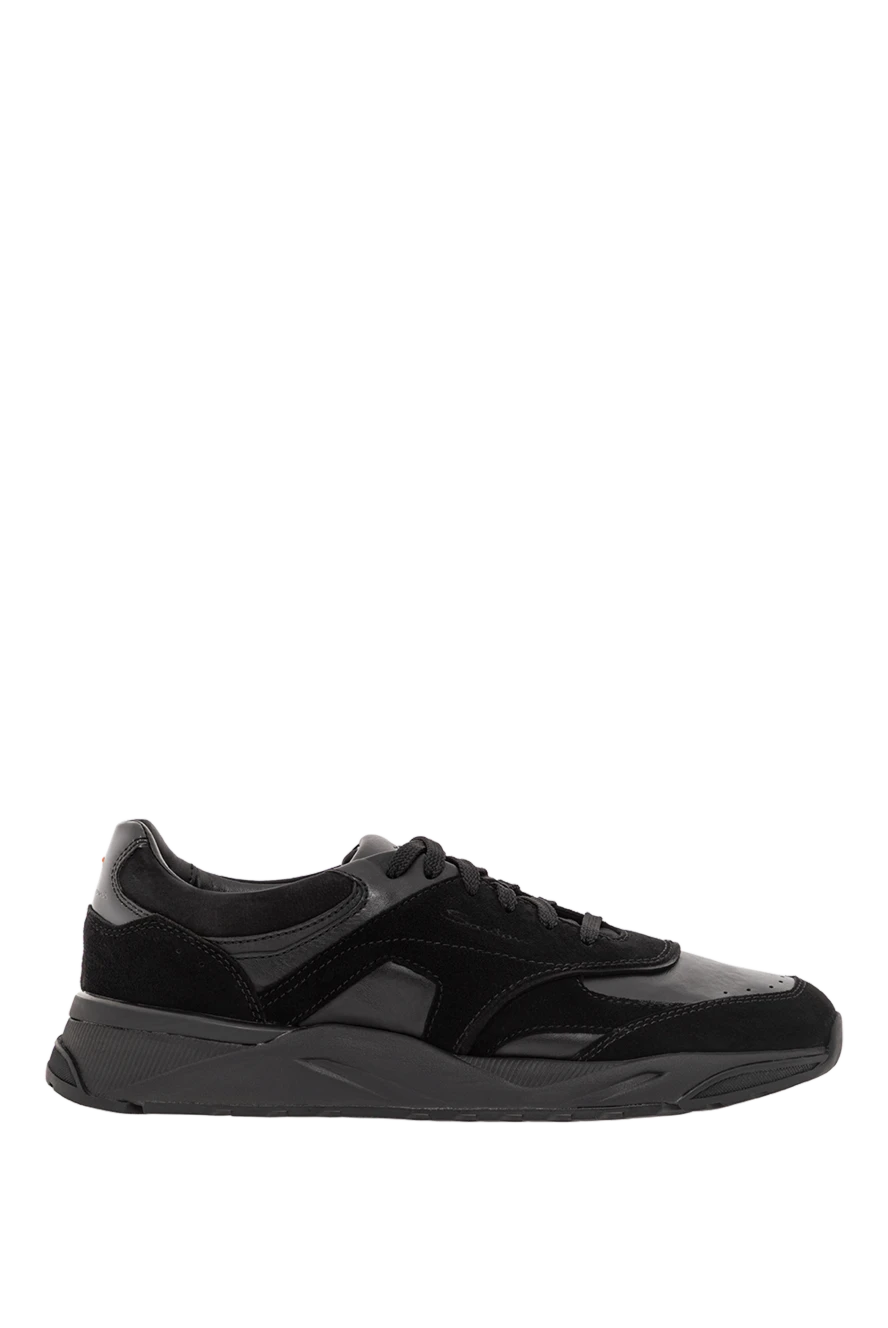 Santoni черные кроссовки из кожи с замшевыми вставками 191275 - фото 1