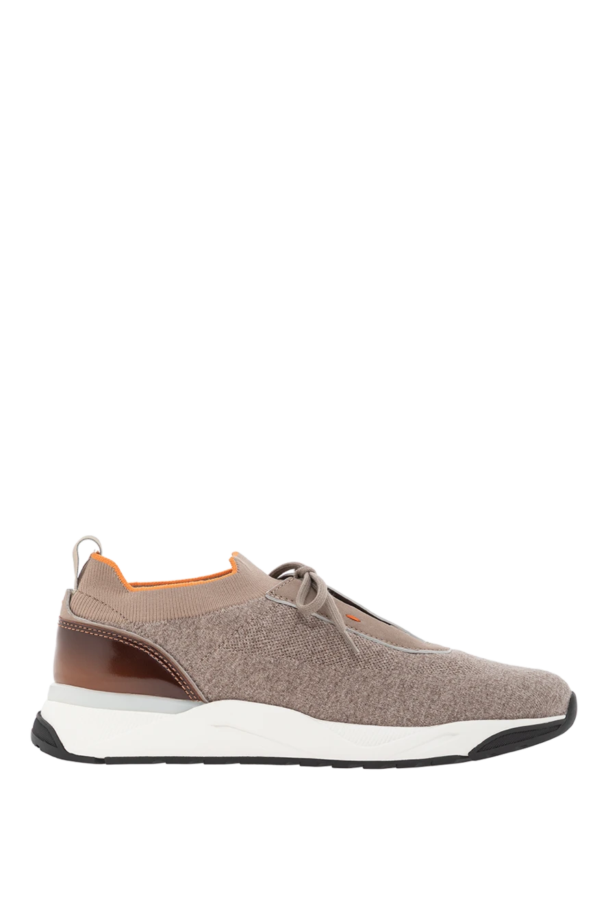 Santoni чоловічі бежеві кросівки з еластичного вовняного трикотажу та шкіри 191276 - фото 1