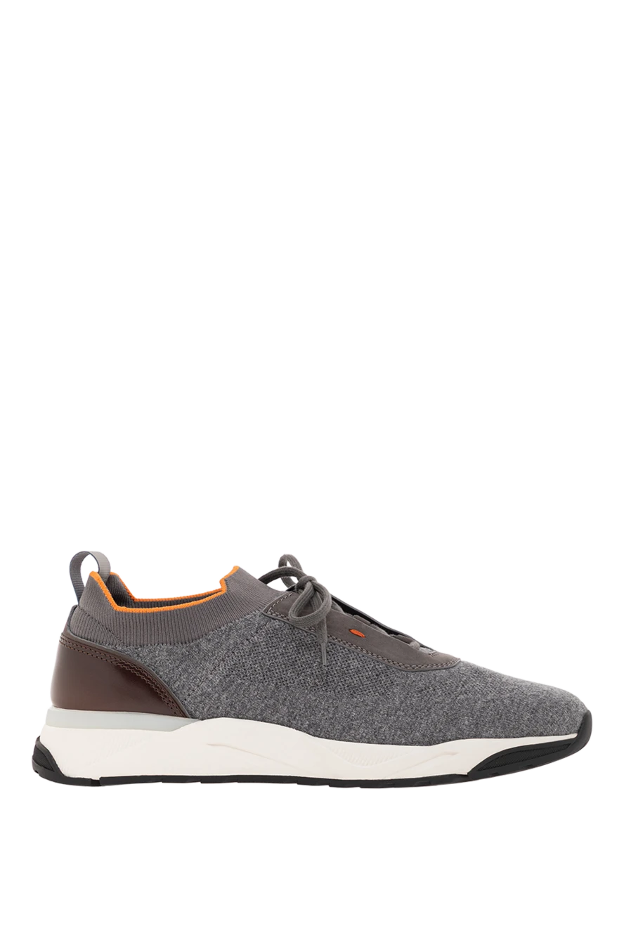 Santoni мужские серые кроссовки из эластичного шерстяного трикотажа и кожи 191277 - фото 1