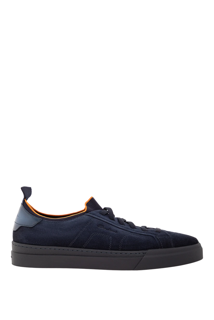 Santoni чоловічі сині кросівки без застібок із замші та шкіри 191282 - фото 1