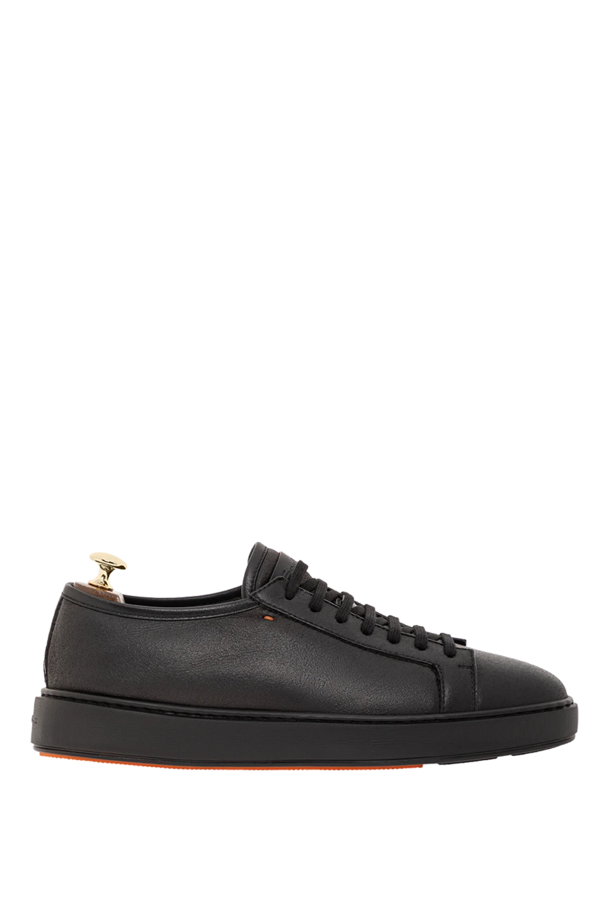 Santoni men's leather sneakers with fur lining and a minimalist design, black 191287 - photo 1