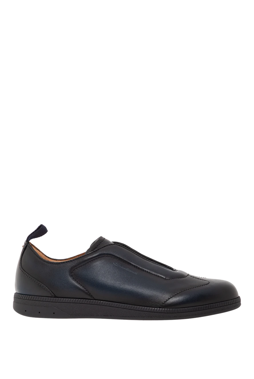 Santoni ultra-soft and flexible blue leather sneakers with logo 191294 - photo 1