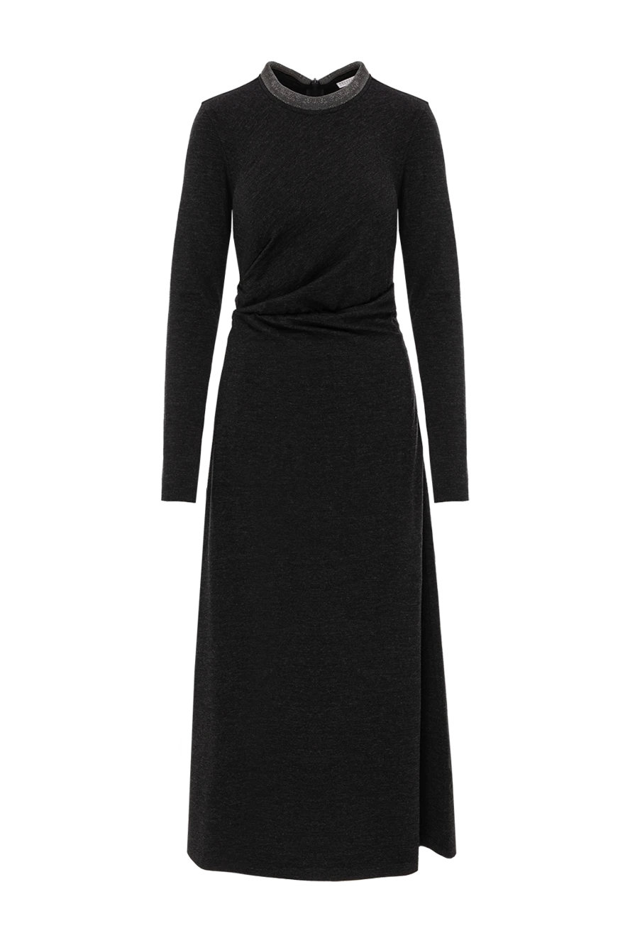 Brunello Cucinelli сукня міді з драпіруванням на талії та ланцюжком моніль на комірі 191309 - фото 1