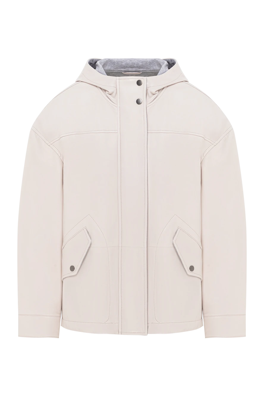 Brunello Cucinelli кожаная куртка с капюшоном молочного оттенка 191315 - фото 1