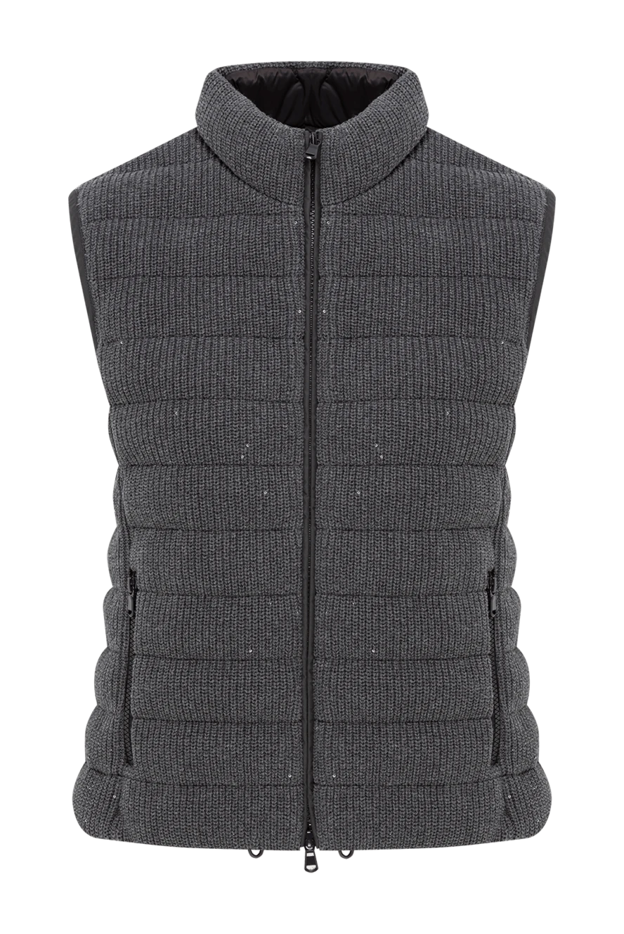 Brunello Cucinelli gray cotton vest with textured knit and stand-up collar 191318 - photo 1