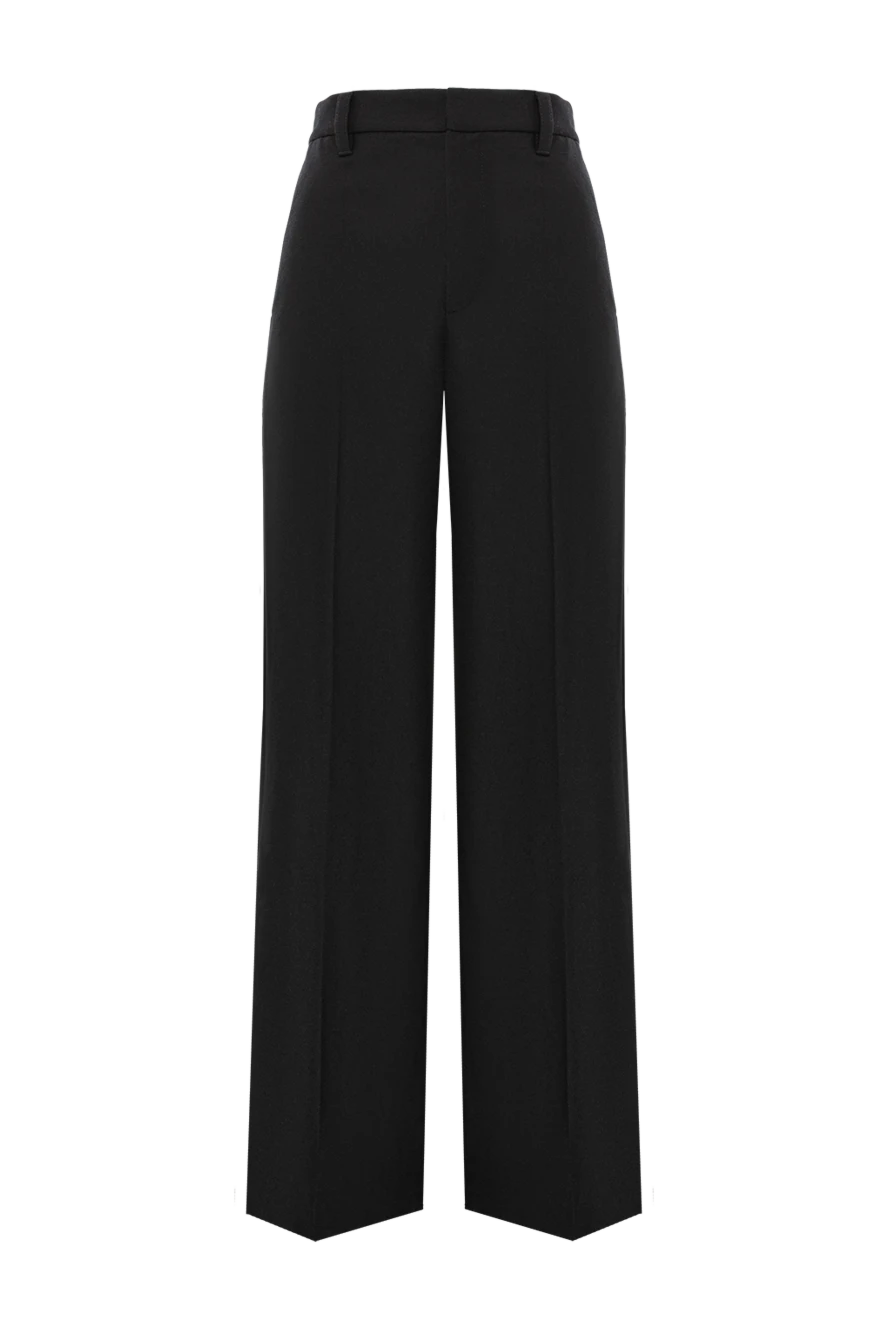 Brunello Cucinelli штани широкого силуету з чорної вовни та кашеміру зі стрілками 191322 - фото 1