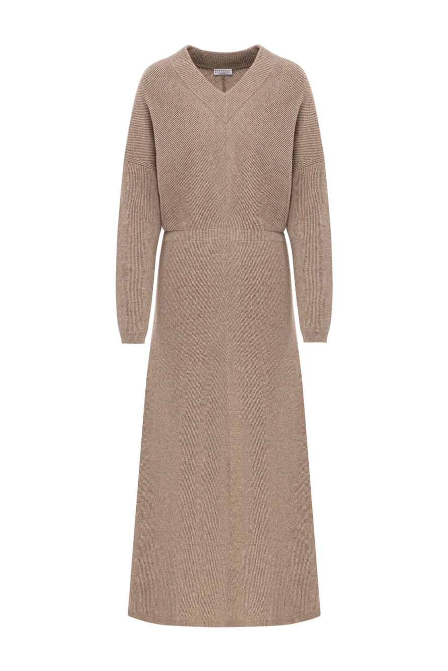 Brunello Cucinelli модне кашемірове плаття бежевого кольору з довгими рукавами та поясом 191338 - фото 1