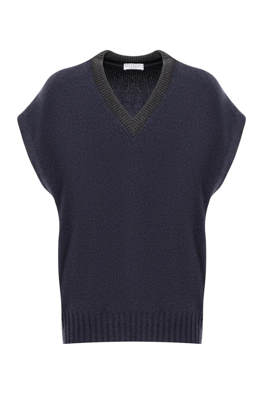 Brunello Cucinelli dark blue cashmere vest with a contrasting neckline 191344 - photo 1