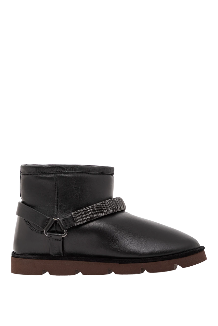 Brunello Cucinelli кожаные угги на контрастной подошве с мягким мехом черные 191356 - фото 1