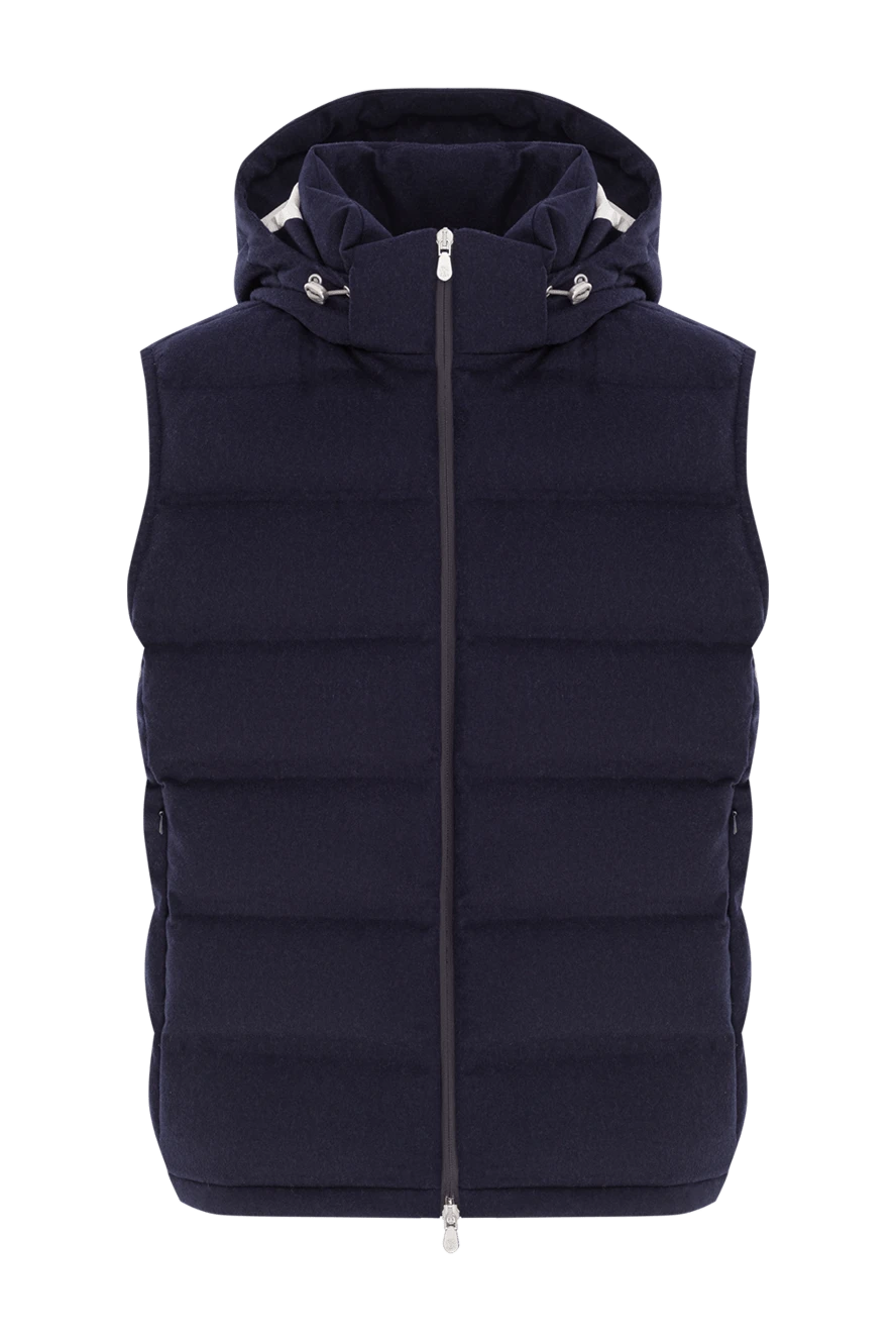 Brunello Cucinelli стеганый пуховый жилет с капюшоном из шерсти темно-синего цвета 191399 - фото 1