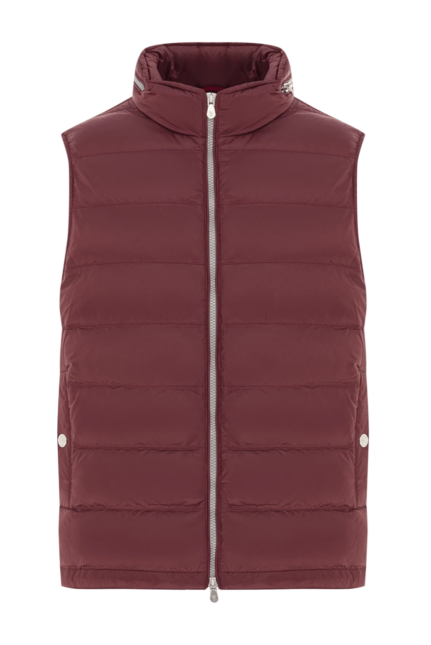 Brunello Cucinelli бордовий стьобаний пуховий жилет з об'ємним коміром 191400 - фото 1