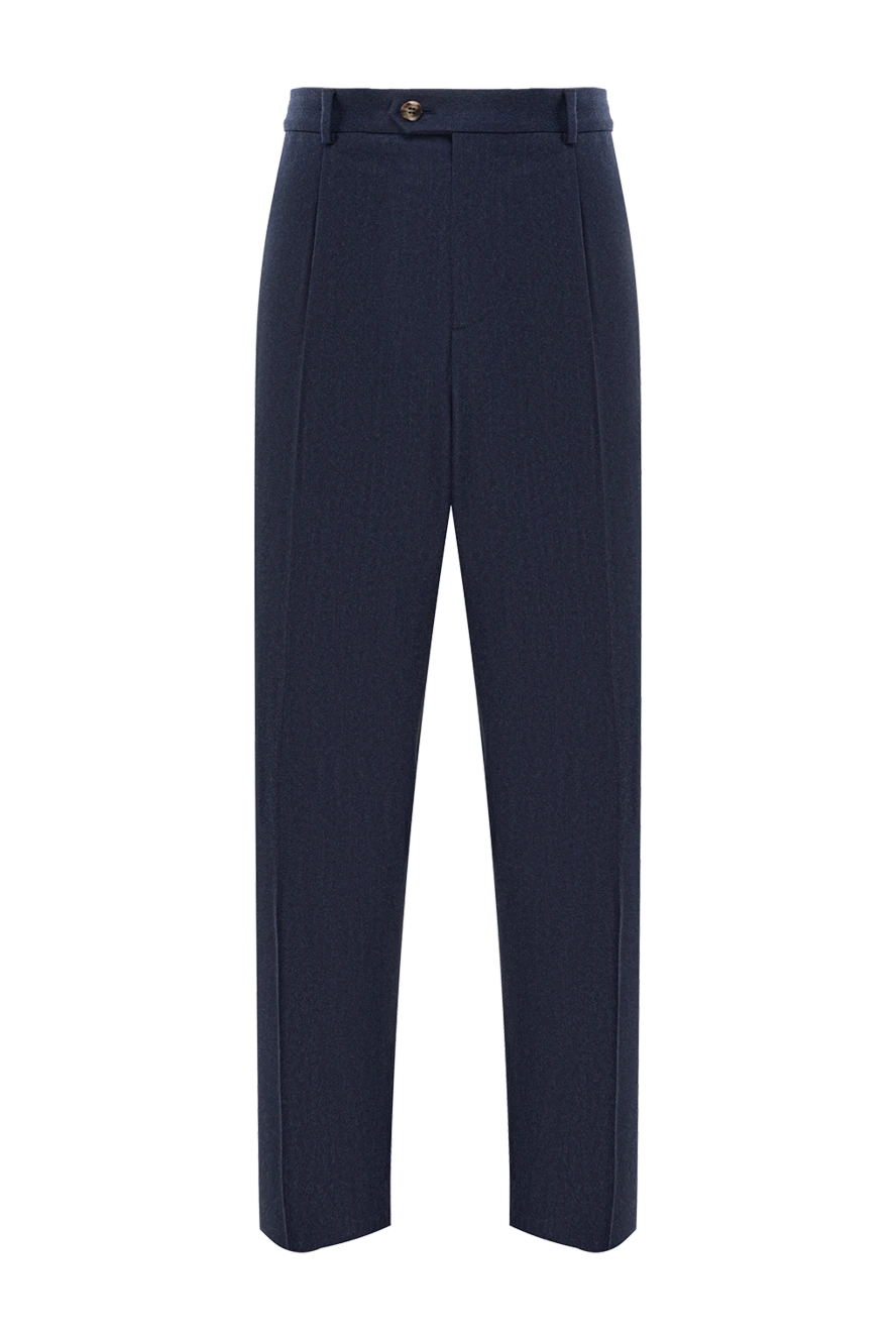 Brunello Cucinelli classic men's blue wool trousers with pleats 191411 - photo 1