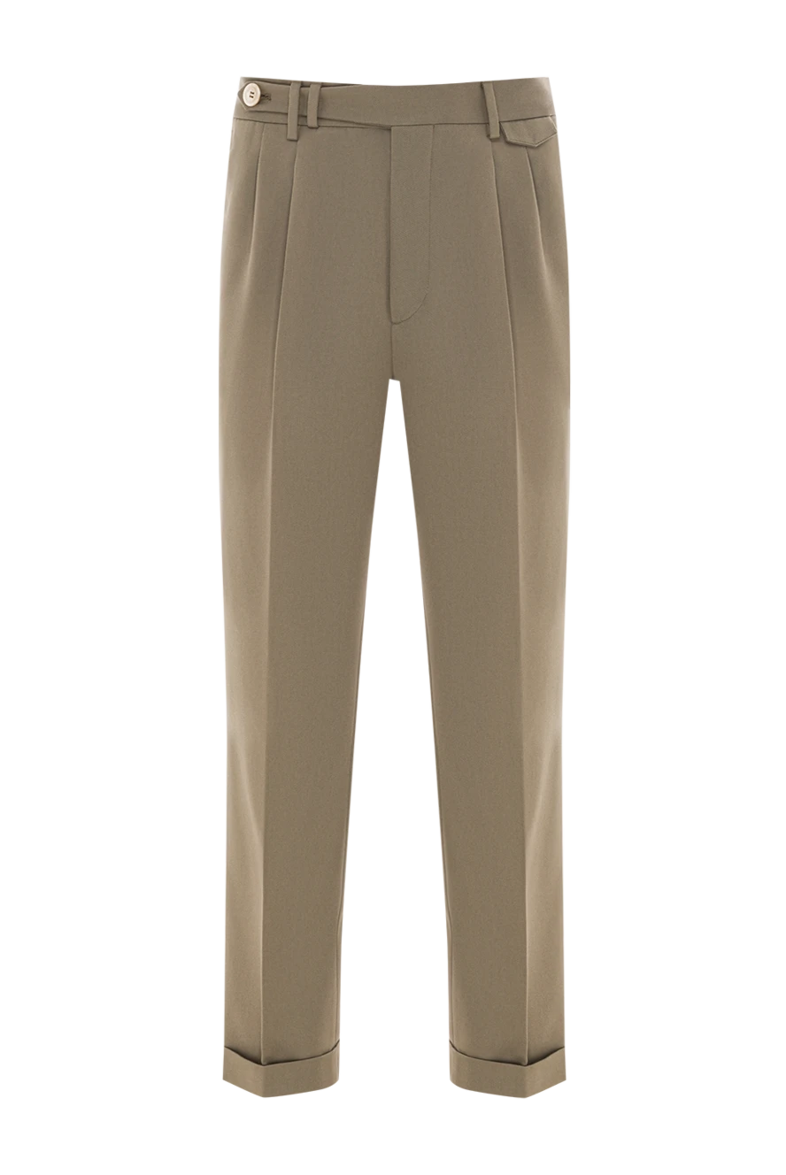 Brunello Cucinelli мужские брюки цвета хаки с защипами и отворотами снизу 191413 - фото 1