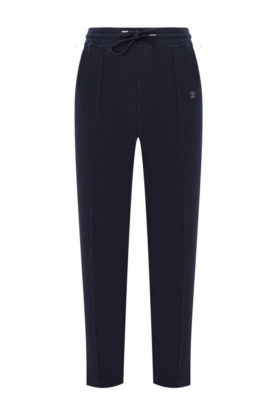 Brunello Cucinelli трикотажні штани в синьому кольорі з м'якою фактурою та куліскою 191415 - фото 1