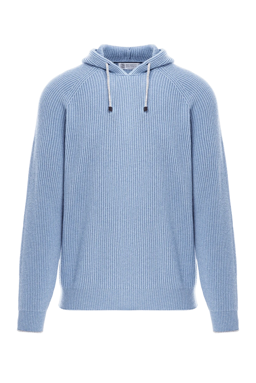 Brunello Cucinelli худи из кашемира светло голубого цвета в рубчик 191421 - фото 1
