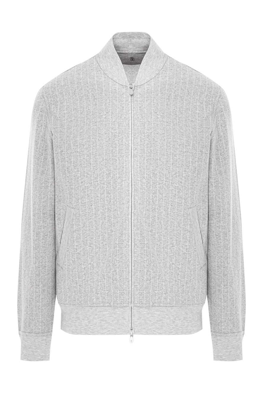 Brunello Cucinelli спортивна кофта світло-сіра з трикотажу у вертикальну смужку 191422 - фото 1