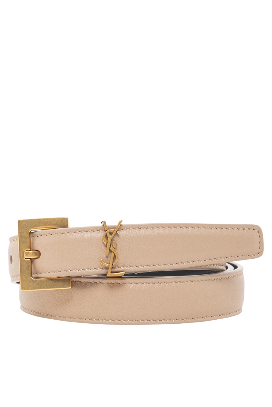 Saint Laurent light beige leather belt with a matte gold buckle 191460 - photo 1