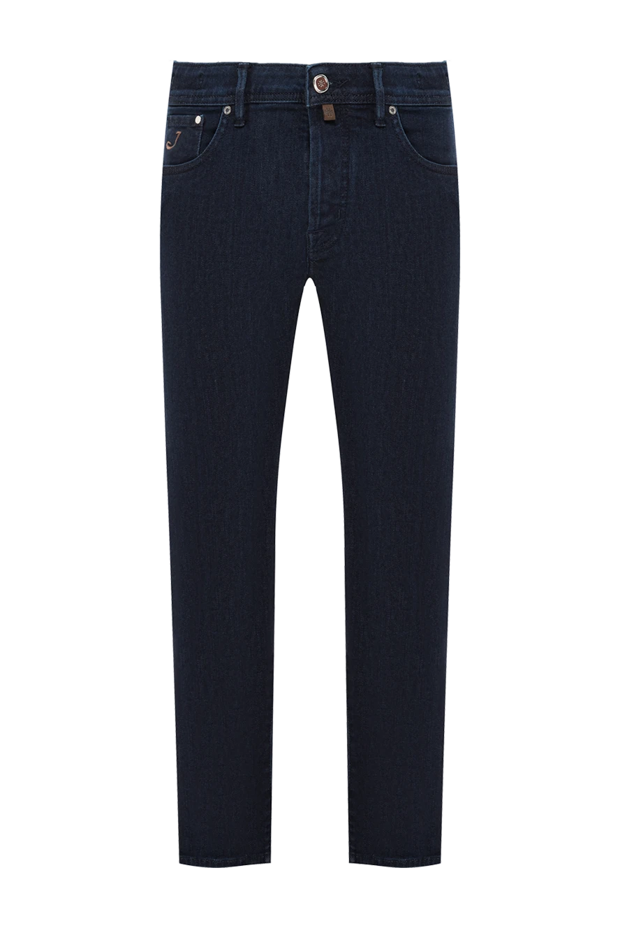 Jacob Cohen джинси темно сині з м'якою фактурою деніму та обробкою зі шкіри крокодила 191495 - фото 1