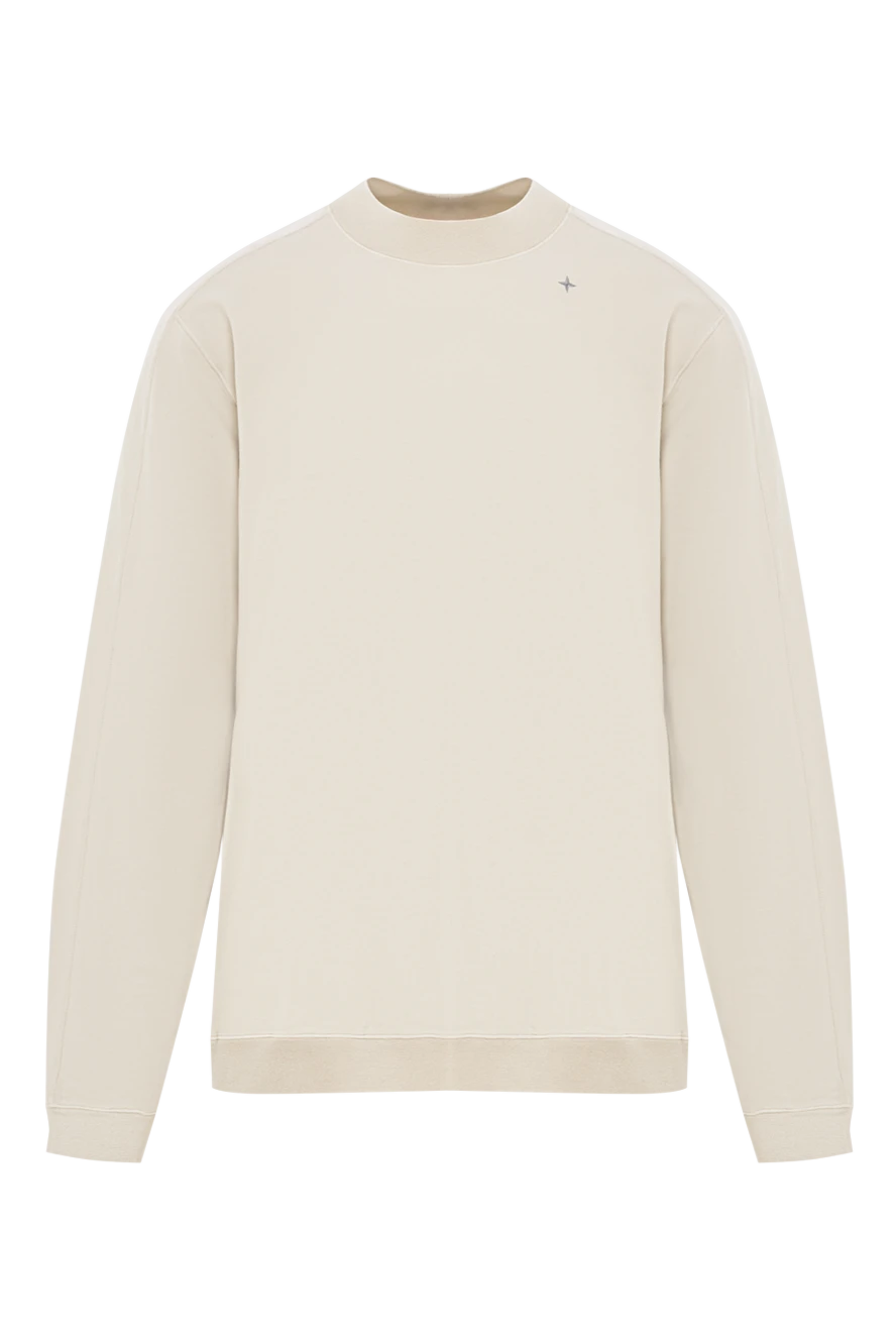 Stone Island men's white cotton sweatshirt with a logo on the sleeve 191628 - photo 1