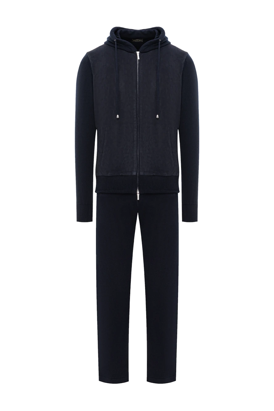 Cesare di Napoli трикотажний синій костюм з вовни віскози та кашеміру з капюшоном 191639 - фото 1