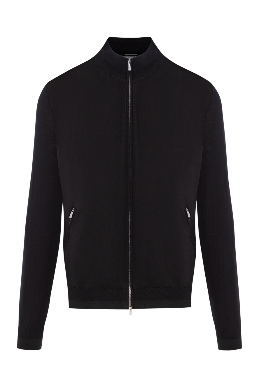 Malo black soft cotton cardigan with a stand-up collar 191687 - photo 1