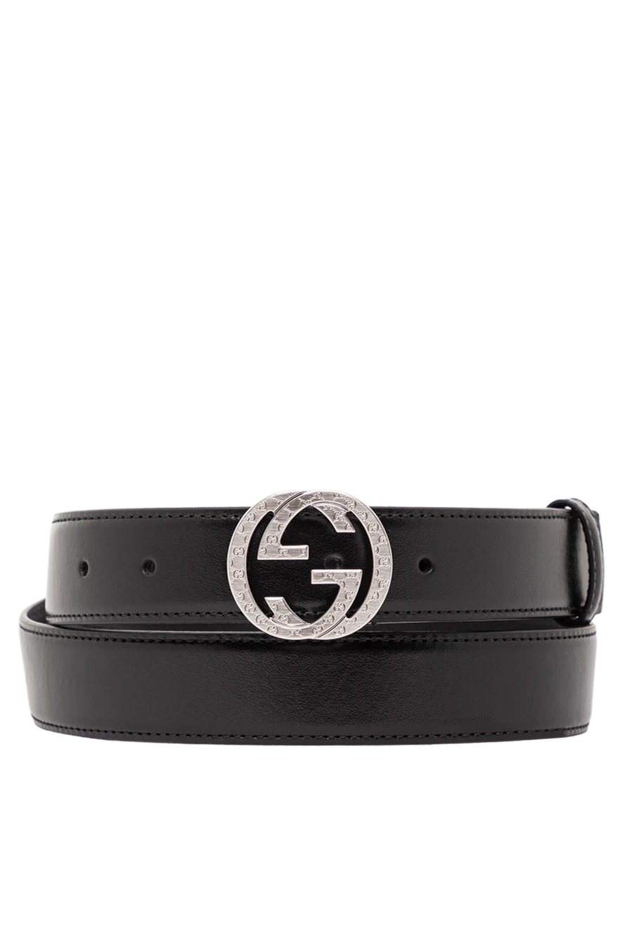Gucci мужской ремень из натуральной черной кожи с фигурной пряжкой 191733 - фото 1