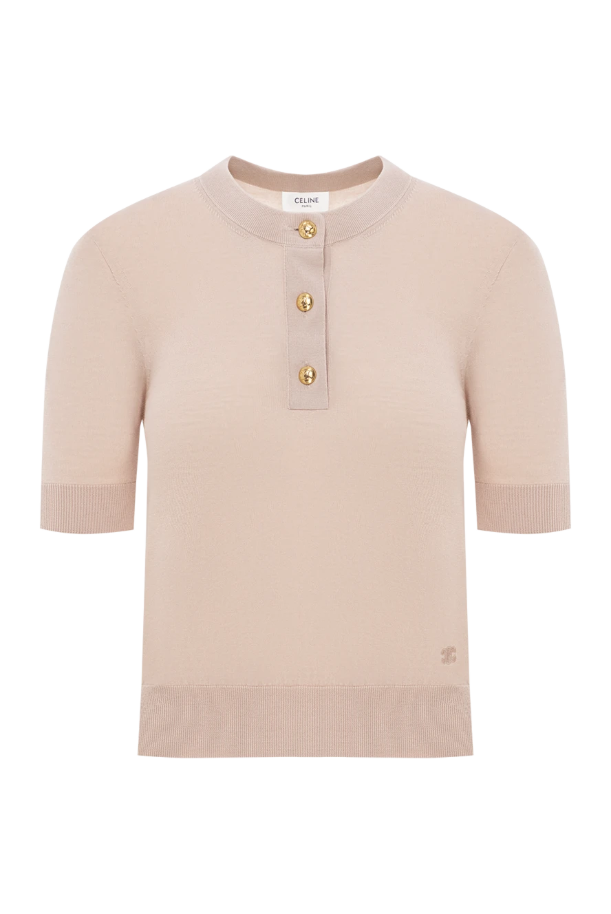 Celine поло з круглим вирізом triomphe із тонкої вовни рожеве 191762 - фото 1