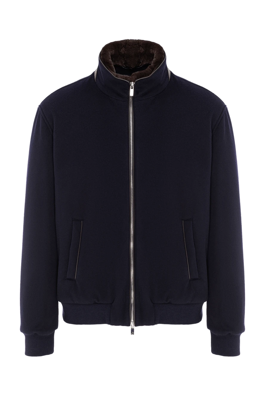 Tombolini бомбер із вовни синій з коміром на натуральному хутрі 191845 - фото 1
