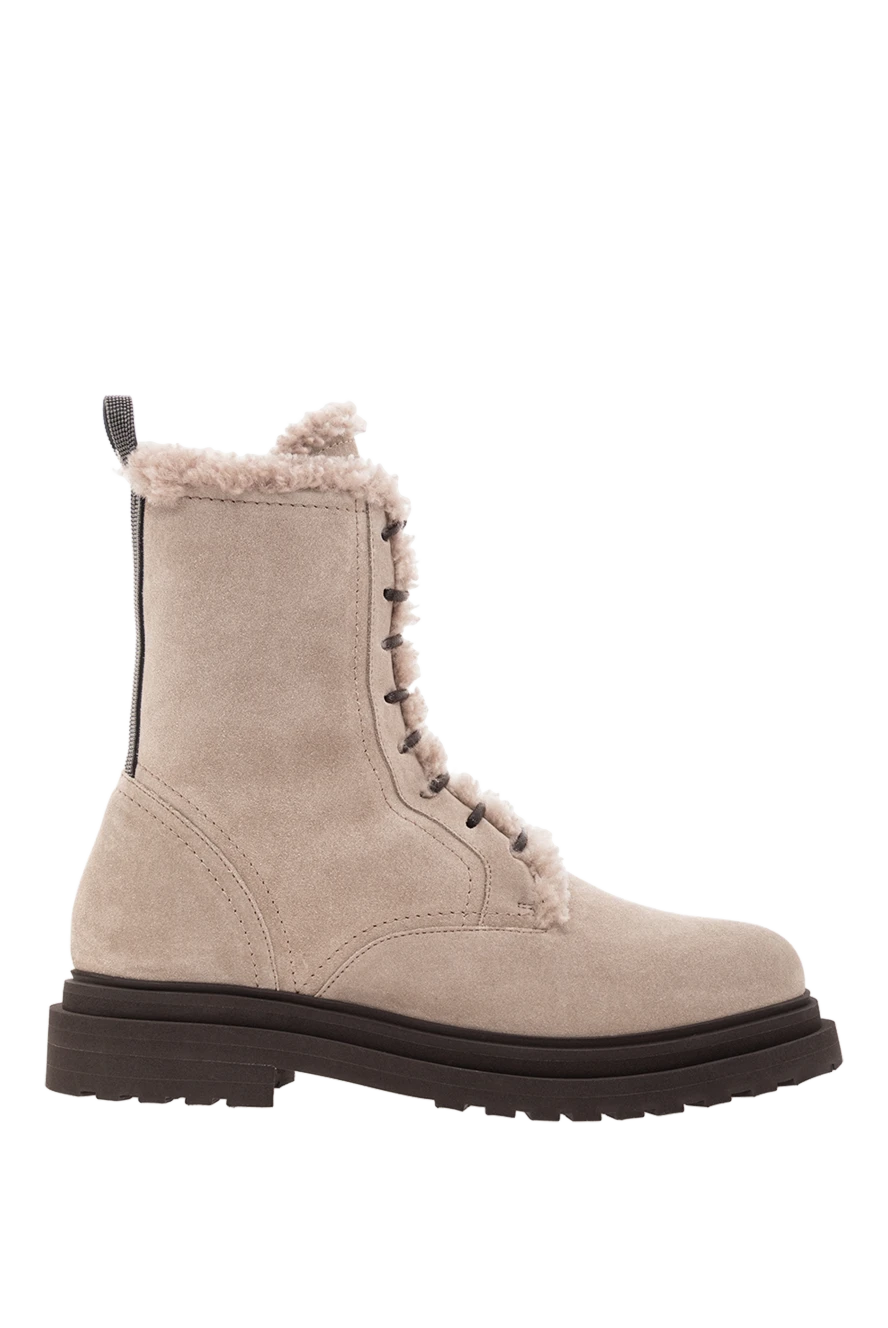 Brunello Cucinelli high-top boots made of soft suede with warm fur lining, beige 191908 - photo 1