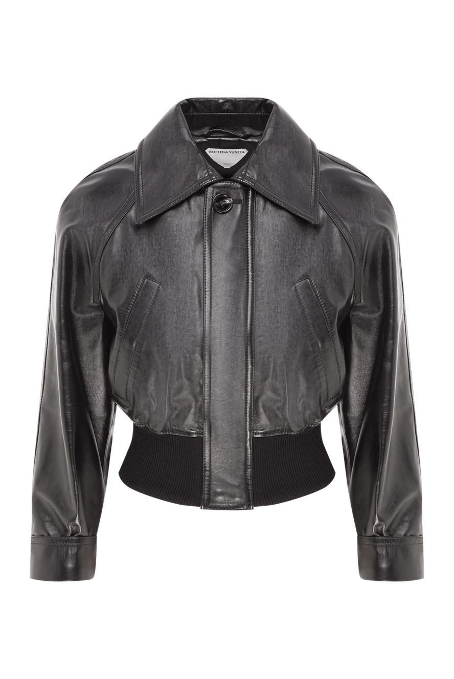 Bottega Veneta жіночий укорочений бомбер із чорної шкіри ягняти 191950 - фото 1